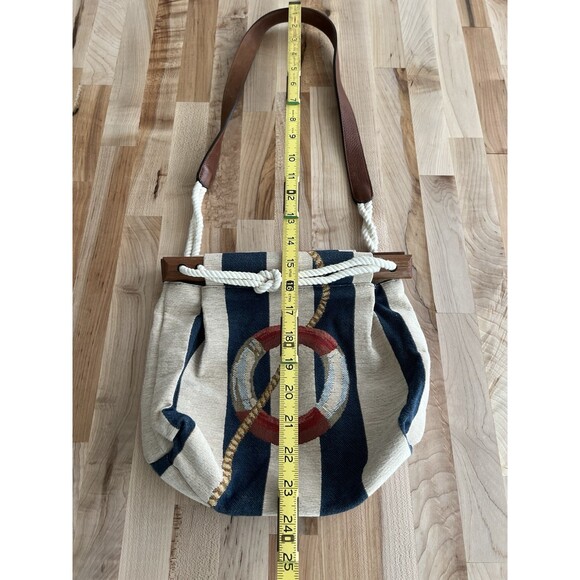 Kiel James Patrick Cape Cod Bag Purse Leather Strap Canvas Nautical Coastal - Picture 4 of 10